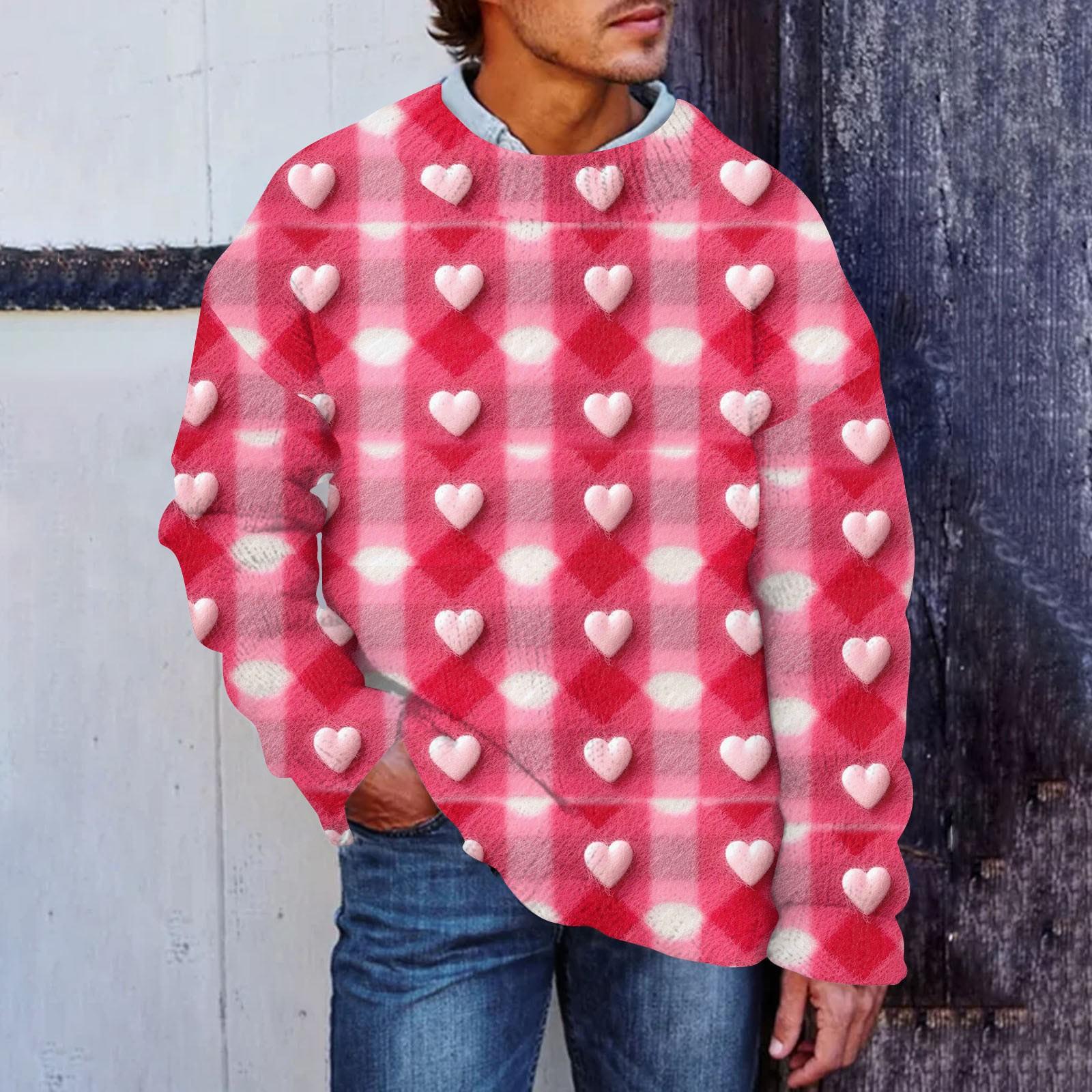 

Мужской свитер с принтом ко Дню святого Валентина, толстовка с круглым вырезом, свободный топ с длинными рукавами XXL красный