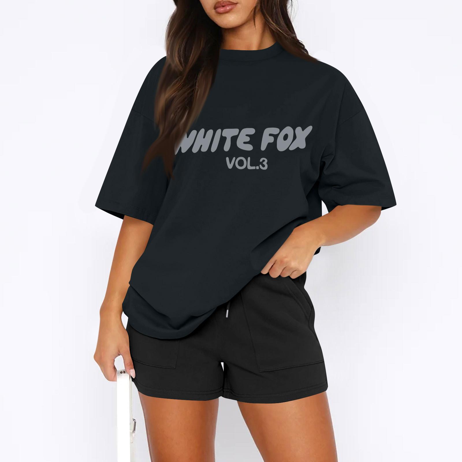 

Женская повседневная футболка с принтом, пуловер с круглым вырезом, топ с короткими рукавами S чёрный