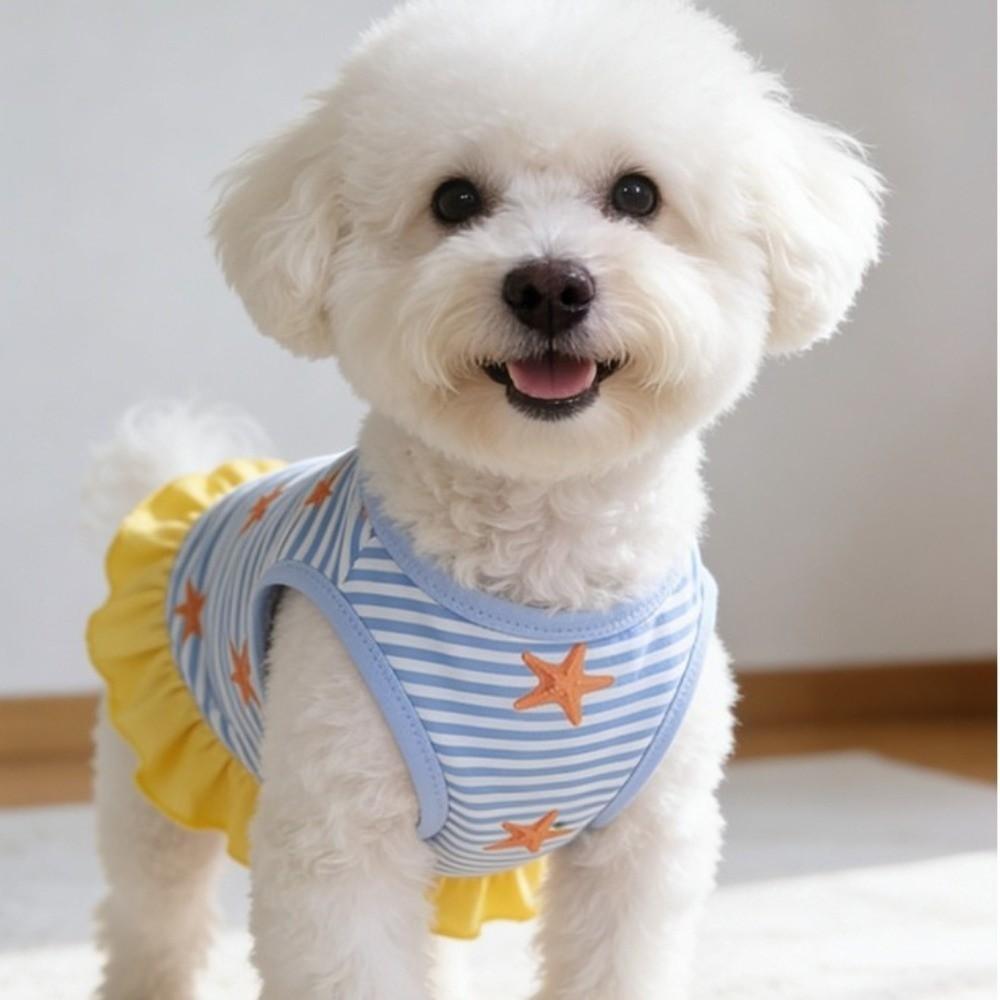 Starfish Pattern Dog Striped Dress Breathable Summer Dog Costume  Spring Summer