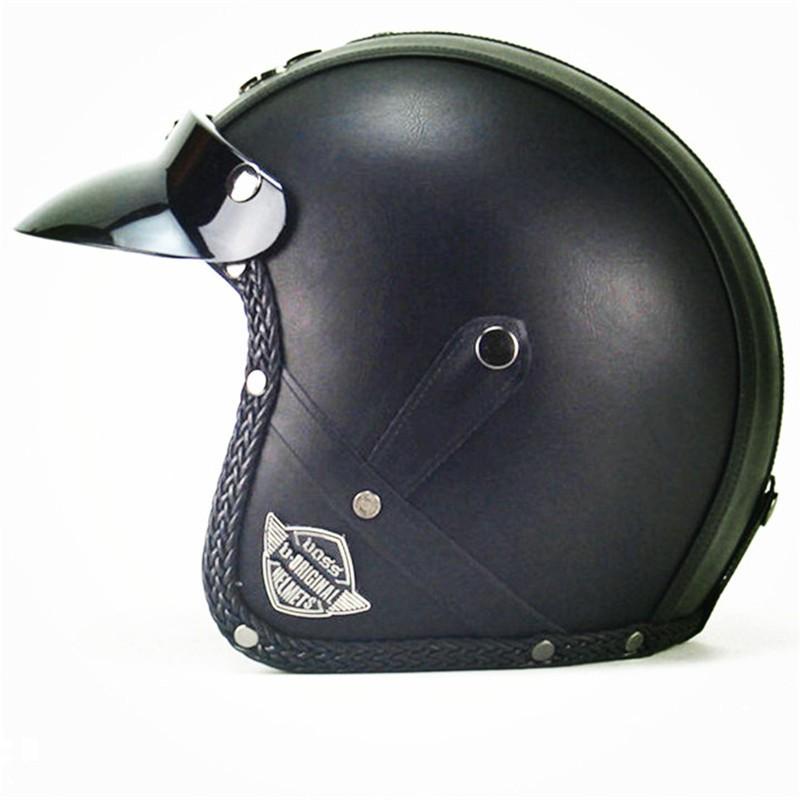 PU Leather Half Face Helmet Retro Style DOT Approved Motorcycle E-Bike Men Women