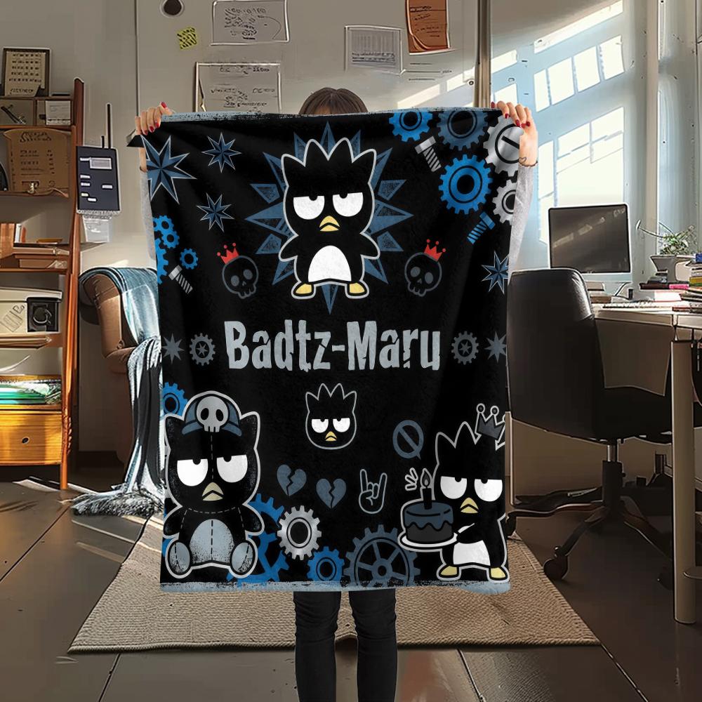 1PC Badtz-Maru Print Flannel Blanket, High Quality All Seasons, Home Decor, Warmth and Comfort, Perfect for Christmas Gifts