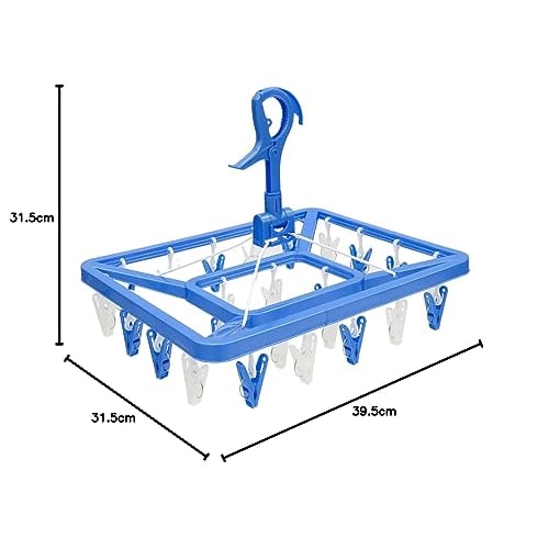 Towa Sangyo Clothes Drying Rack, Laundry, Corner Hanger with 24 Clothespins, Blue