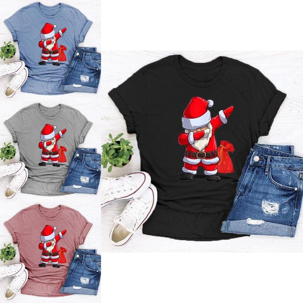 Women Santa Claus Dabbing Print T-shirt Soft Comfortable Christmas Short Sleeve Tee