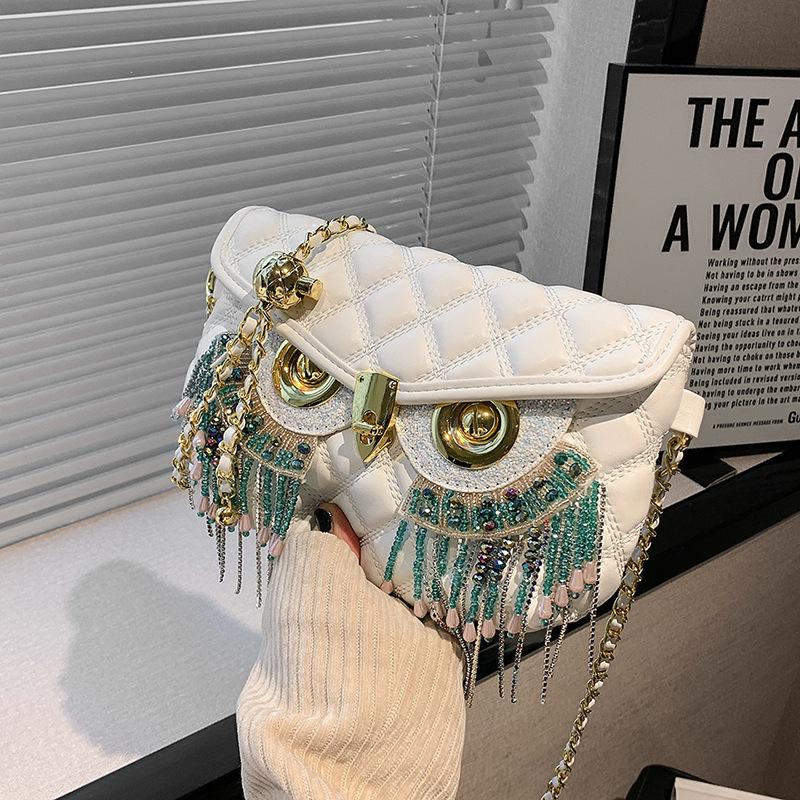 Personalized Fringed Owl Bag Women's 2025 New European and American Fashion Rhinestone Small Fragrant Style Diamond Shoulder Small Square Bag