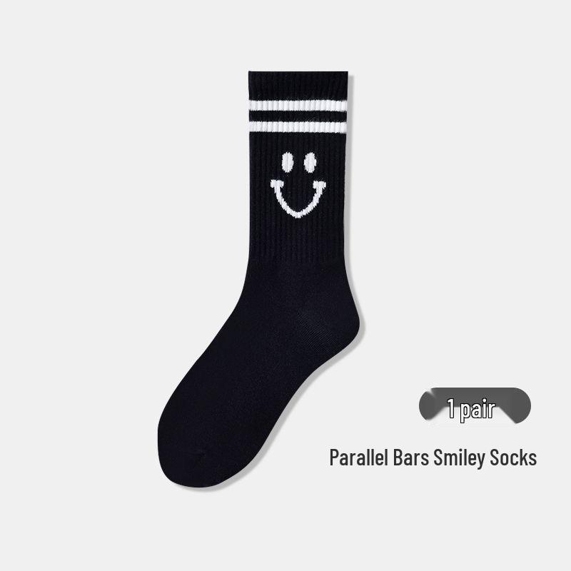 

Unisex Korean Style Mid-Calf Striped Smiley Face Cotton Socks – Breathable, Versatile, Fashionable Sport & Casual Wear Cotton One Size 34-42