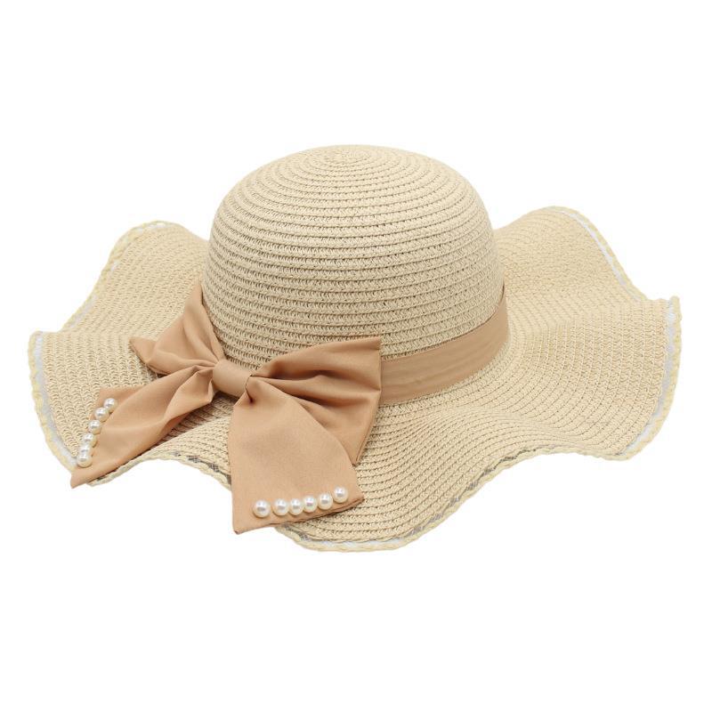 Spring And Summer Straw Hat Women'S Wavy Edge Big Brim Sun Hat Bow Cool Hat Beach Hat Sun Hat