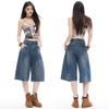 Fashion Summer Vintage Paris Button Detailed Wide Leg Denim Cropped Capri Pants For Women Loose Straight Trendy Versatile Slimming Design