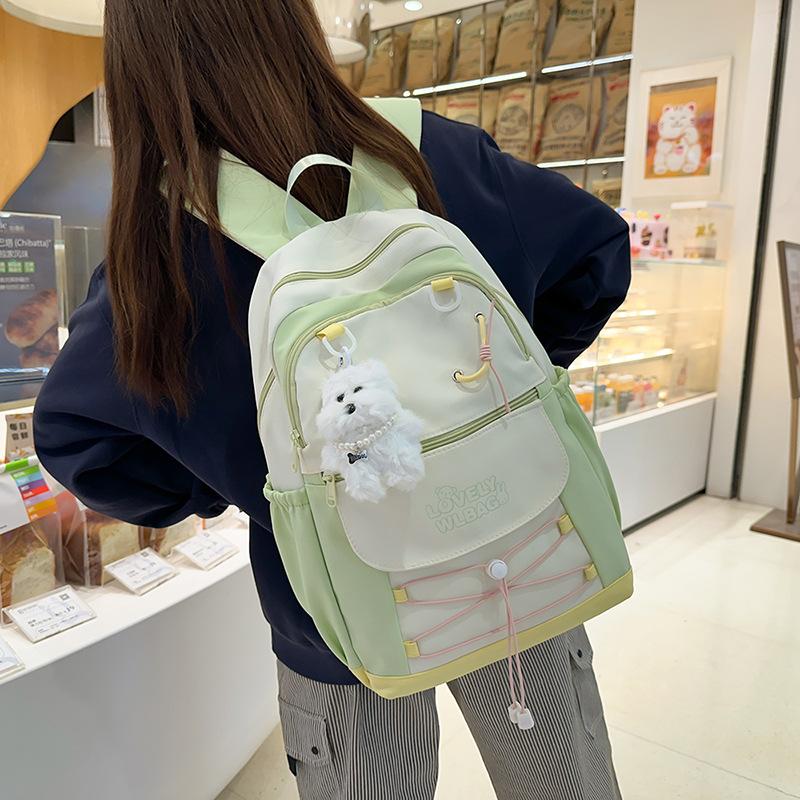College style schoolbag female junior high school student cute small fresh contrasting color student backpack girl large capacity travel backpack