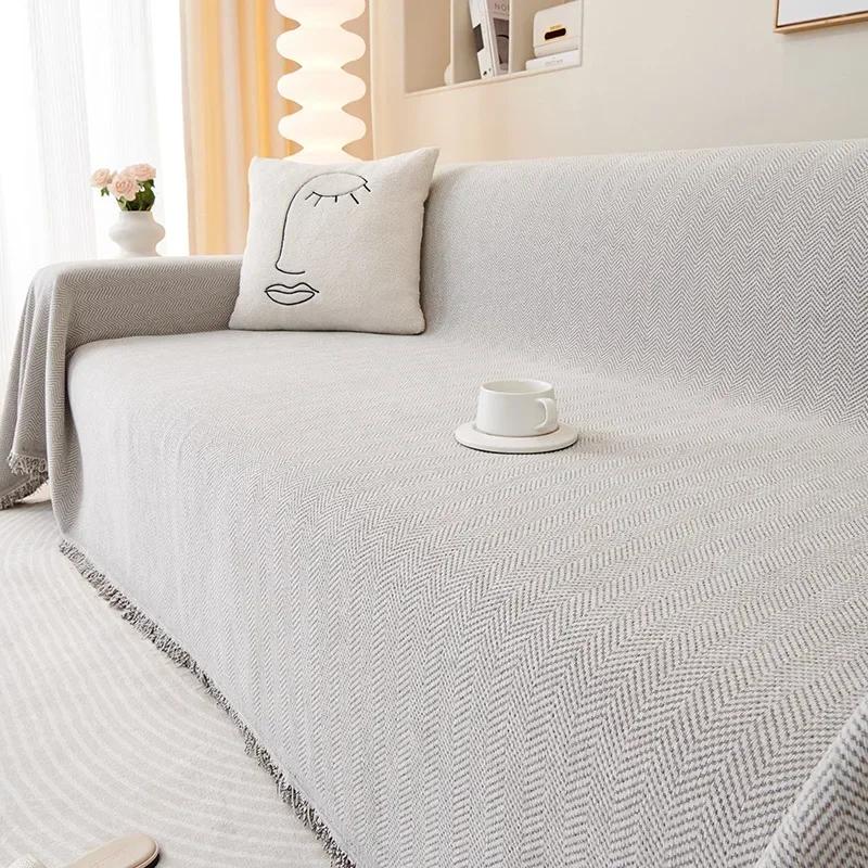 High Quality Waterproof Chenille Sofa Cover Cloth Green Striped Sofa Cushion Four Season Universal 3  Seat All Inclusive Blanket