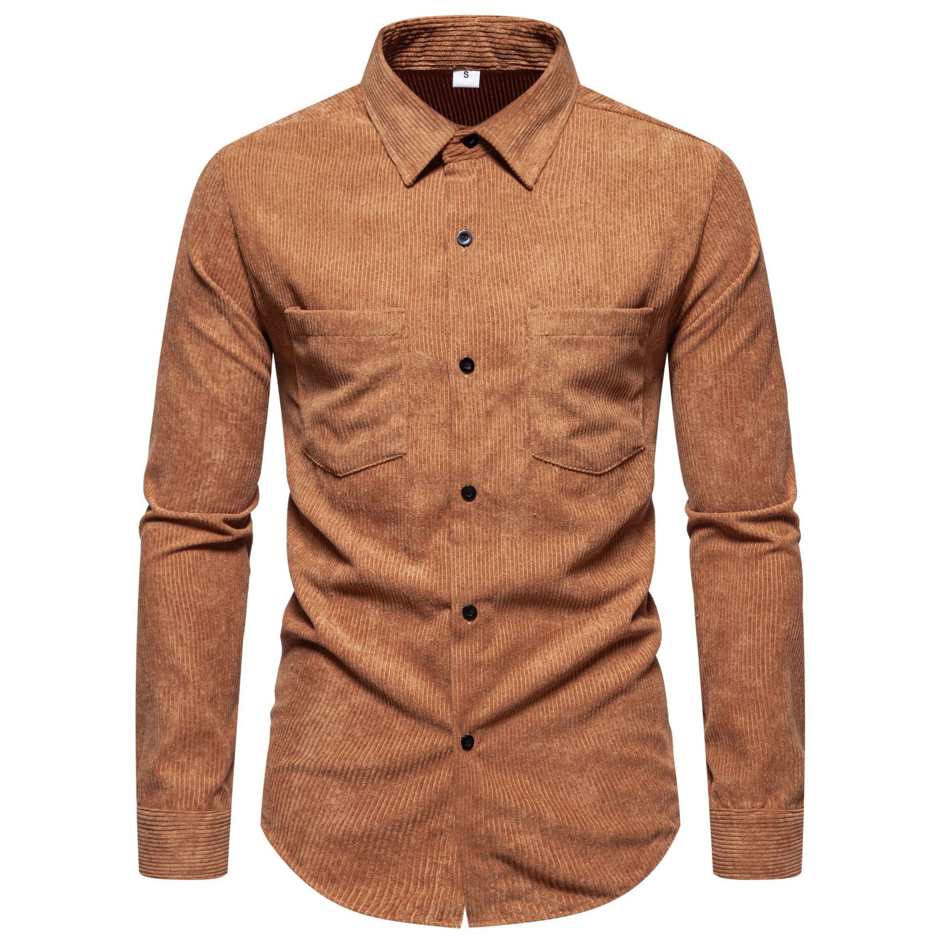 

Men s Retro Solid Color Shirts Long Sleeve Shirt Jacket Casual Business Shirt for Men Lightweight Work Corduroy Lapel Shirts S хаки