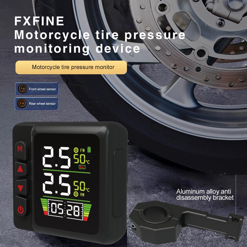 Motorcycle TPMS Tire Pressure Monitors Temperature Monitoring Alarm System Clock With 2 External Sensors QC3.0 USB Fast Charging