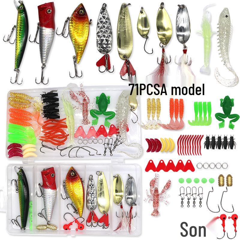 Lure Spinner & Soft Bait Thunder Frog Minnow Hook Combo Set In Box