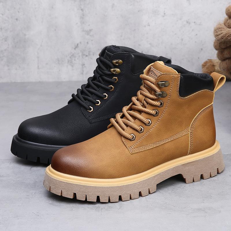 British Rhubarb Martin Boots Men's Autumn and Winter Cotton Thickened Winter Boots Retro Leather Versatile Platform Men's Boots