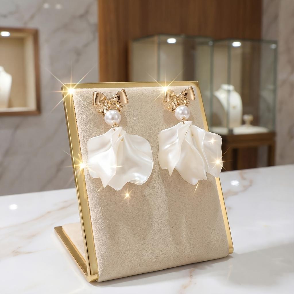 1Pair of Elegant White Lady Flower Earrings, Stylish and Versatile Design, Bow Earrings