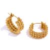 Yhpup Stainless Steel Metal Gold Hoop Earrings Fashion Charm Women 18K-Plated PVD Waterproof Jewelry Beaded Hug Earrings Gift