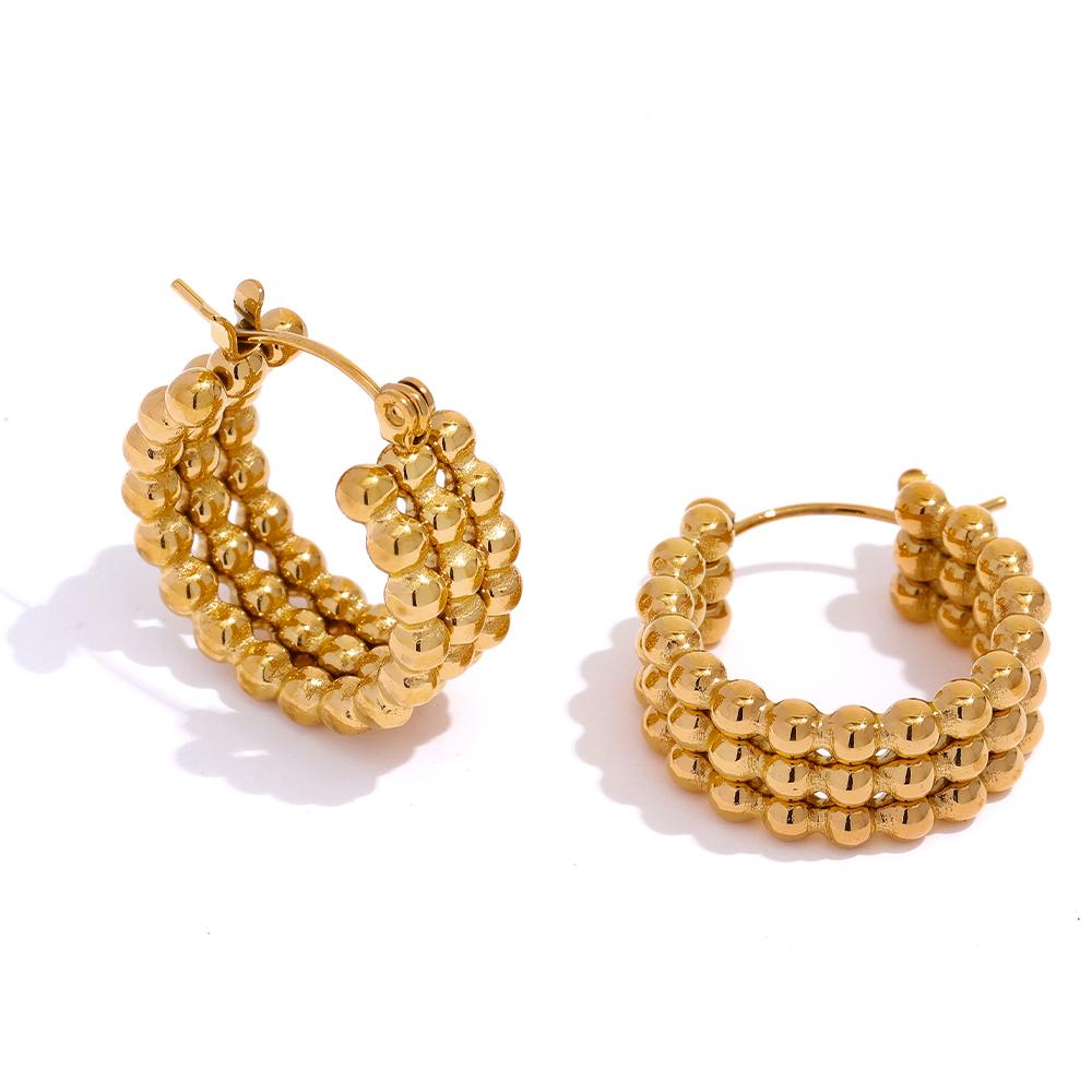 

Yhpup Stainless Steel Metal Gold Hoop Earrings Fashion Charm Women 18K-Plated PVD Waterproof Jewelry Beaded Hug Earrings Gift