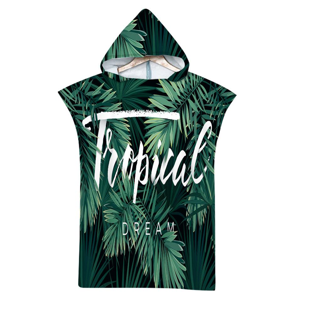 Leaf Microfiber Beach Towel Quick Dry Hooded Cloak Wetsuit Towels Adult Kids Parent-Child Poncho Bathrobe For Swim Surf