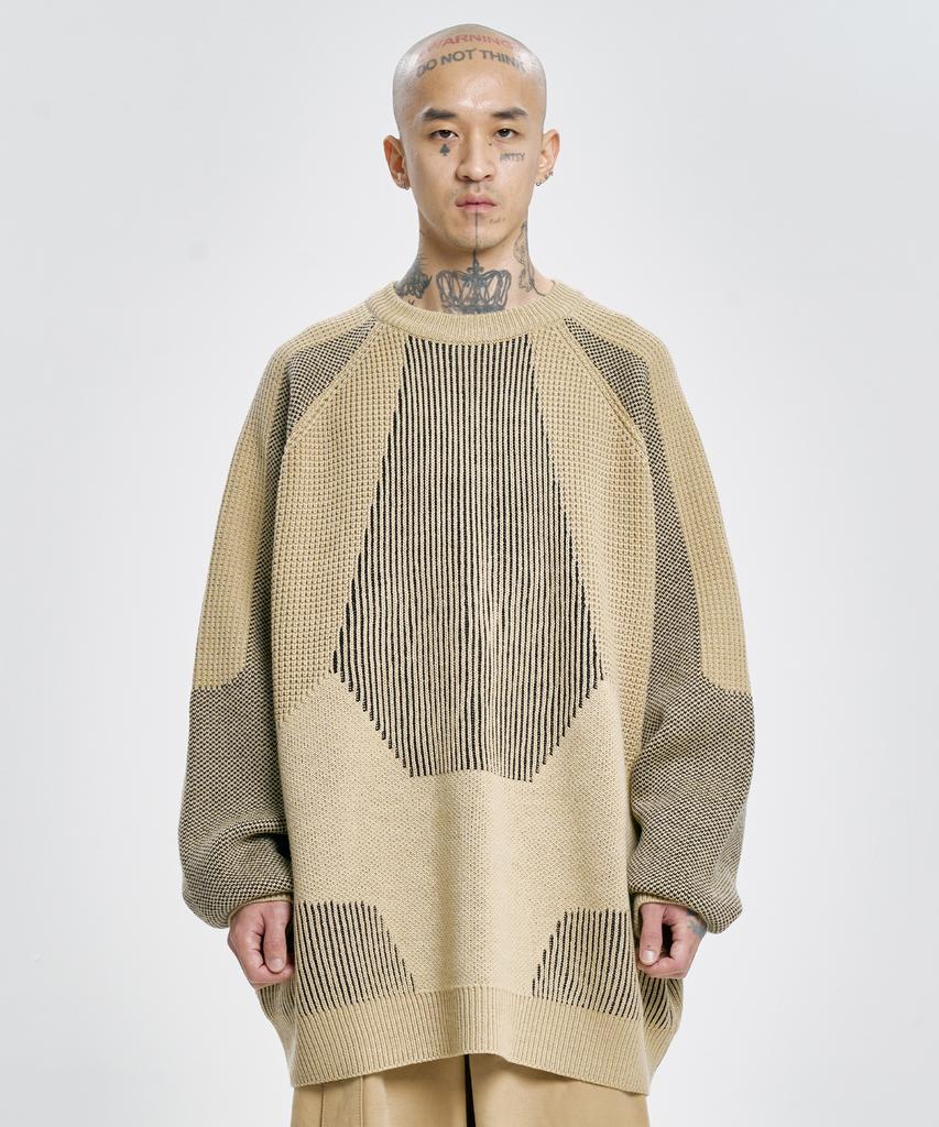 AJOBYAJO Paneled Mixed Knit Sweater [Beige]