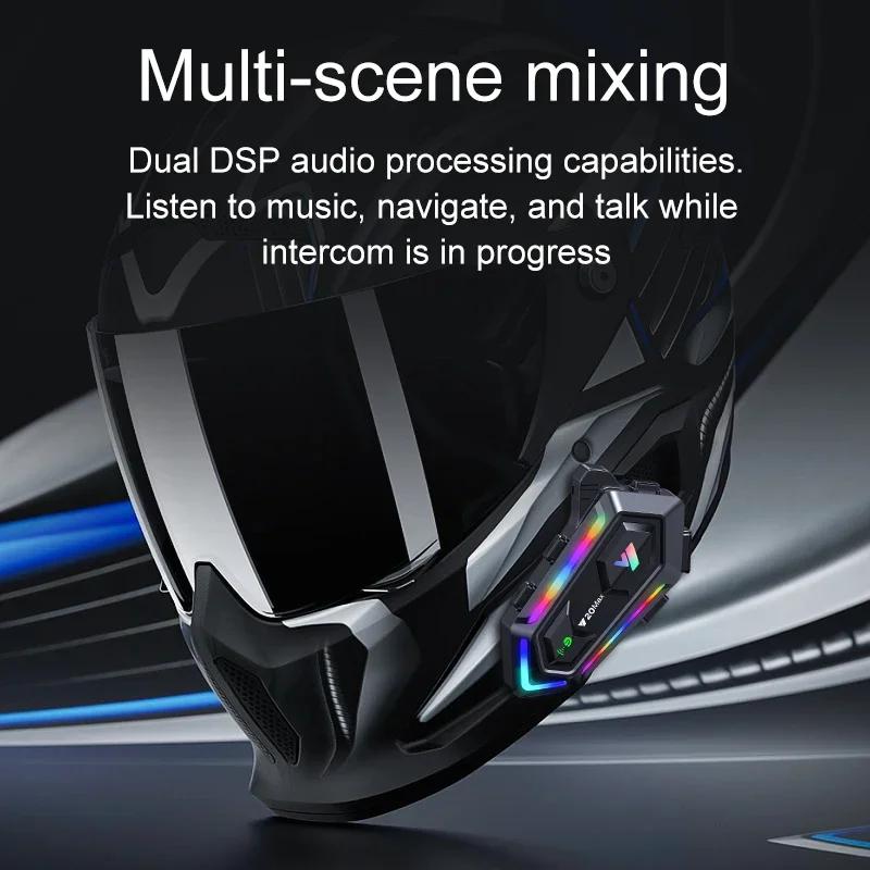 Y20 MAX Motocyklová přilba Bluetooth headset Intercom s mícháním V5.3 IPX6 Voděodolný RGB barevný světelný efekt 1000mAh baterie