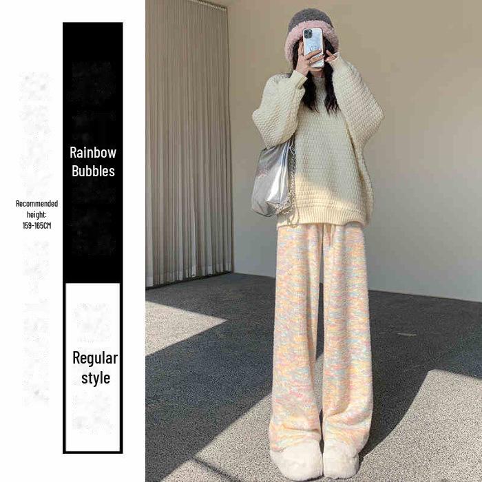 

Женские брюки Rainbow Glutinous Rice — весна/зима 2024 г. Высокая талия, свободный крой, высокая талия, бархат, широкие штанины. M