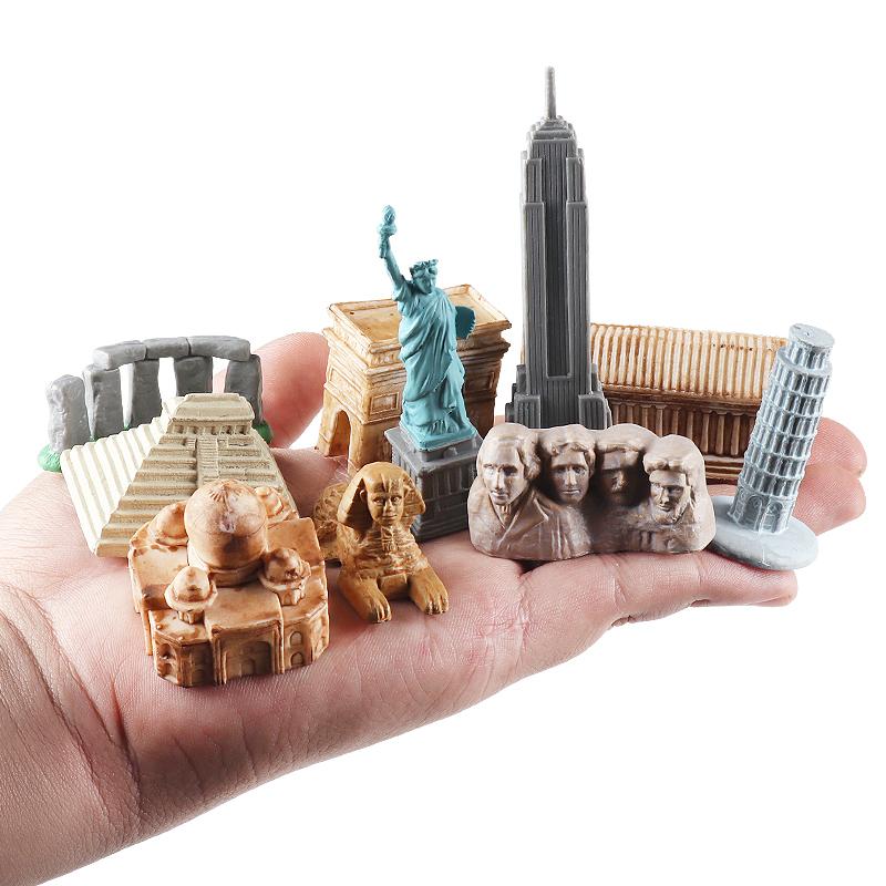Oenux Ancient Egyptian Mummy Box Sphinx Pyramid Bastet Taj Mahal Landmark Great Wall Colosseum Model Set Action Figure Toy Gift