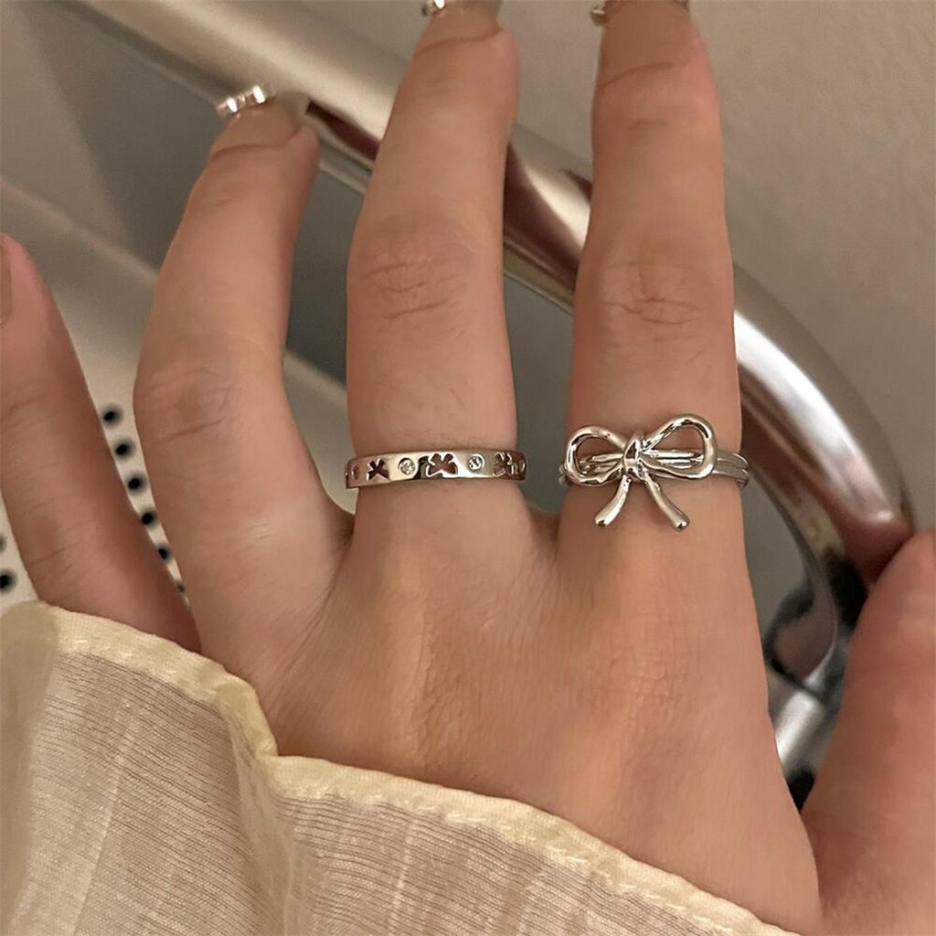 2Pcs Adjustable Open Bowknot Rings Adjustable Stackable Thumb Open Rings Set Women Birthday Gift for Mom Wife Girls