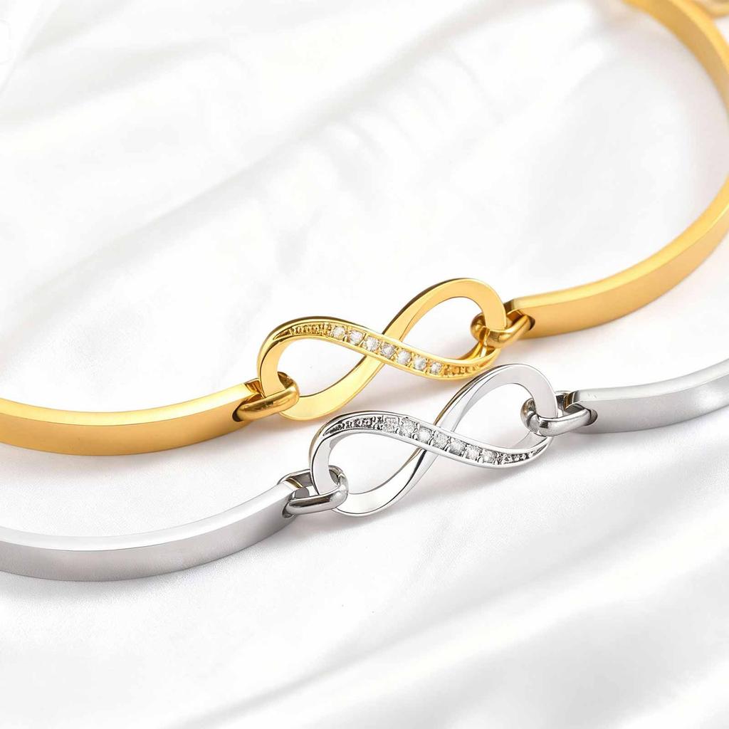 Luxury Zircon Endless Love Infinity Symbol Bracelet for Women, Stainless Steel Adjustable Bangle, Fashion Party Jewelry Gifts