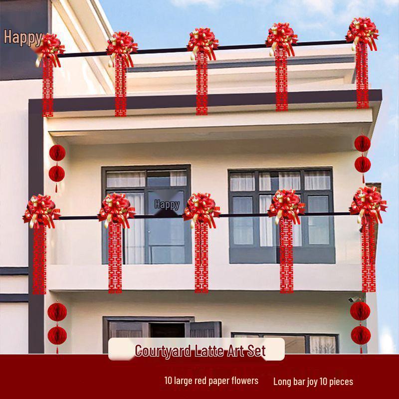 Wedding Yard & Room Floral Decoration Set for Staircase, Balcony, and Courtyard Railing New Balcony Decoration with Full Ribbon Roll