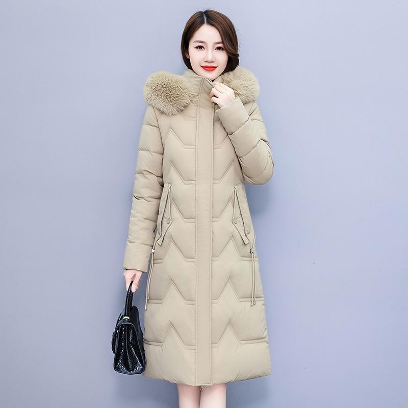 

Зимняя женская куртка большого размера с толстой хлопковой подкладкой и капюшоном 7XL хаки