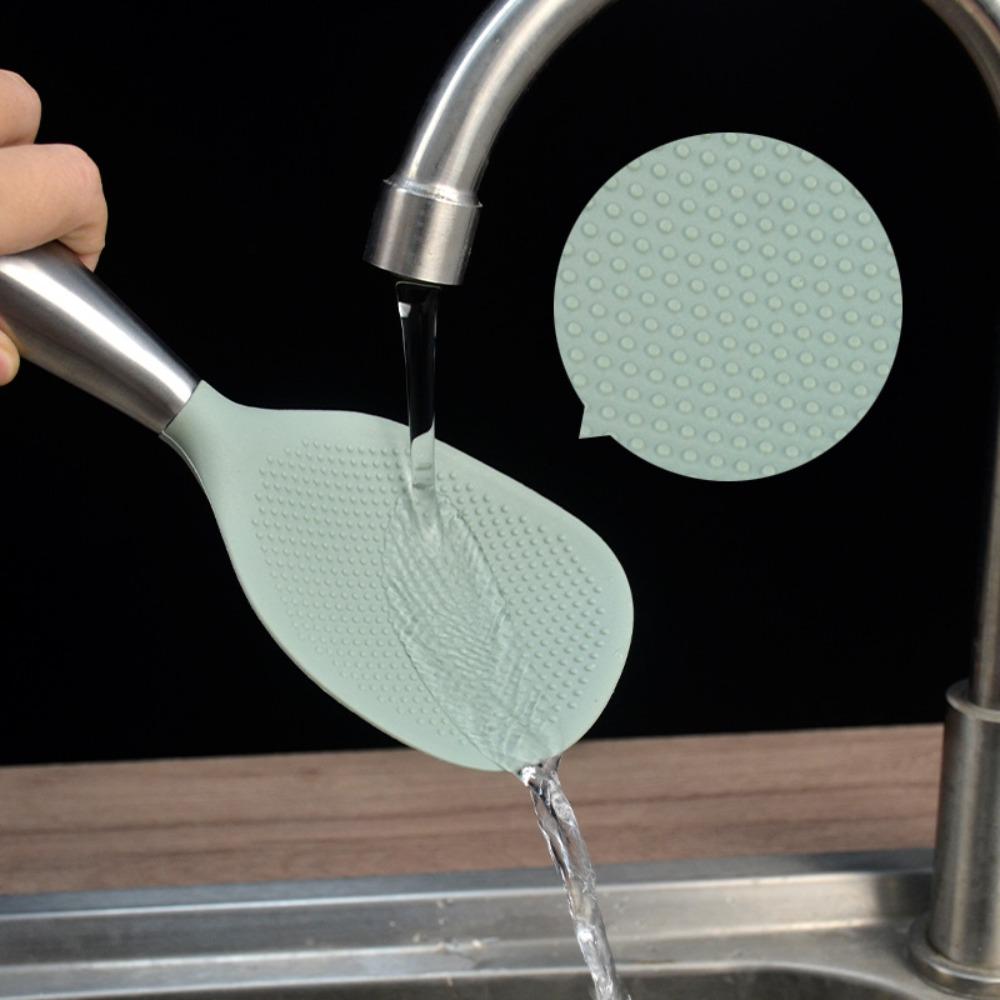 Stainless Steel Handle Silicone Rice Spoon Non-stick Rice Paddle Kitchen Tableware Rice Scoop  Home