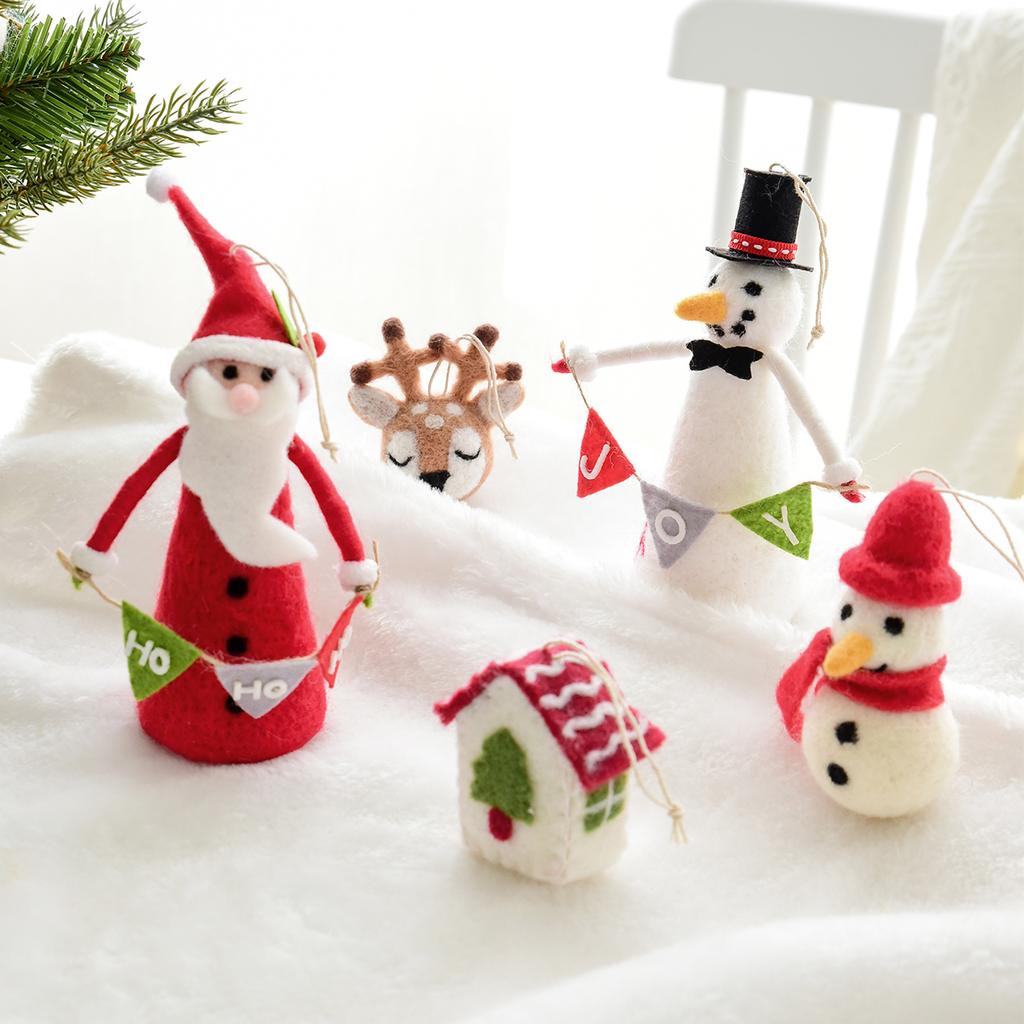 Christmas Tree Pendant Felt Desktop Ornament Snowman Deer Head Felt Small Pendant Decoration Christmas Pendant