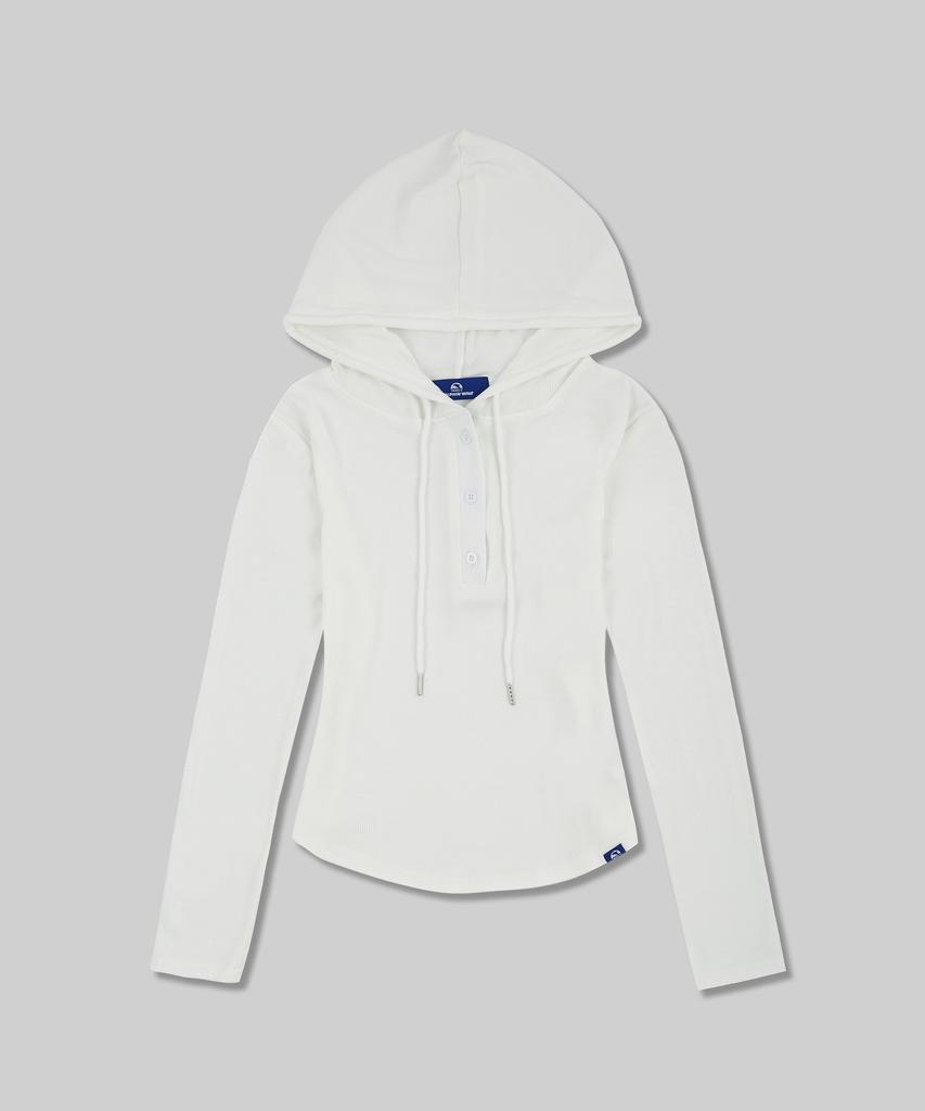 Dolphin Ribbed Slim Henley Neck Hoodie White
