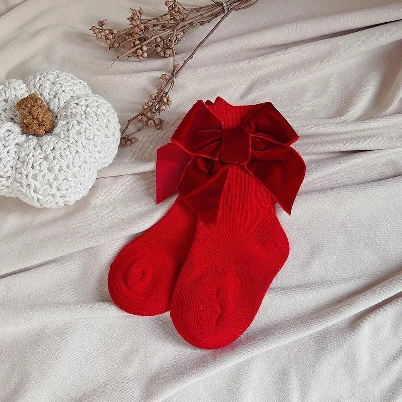 

Новые зимние осенние носки для девочек с большими бантами, детские хлопковые носки по щиколотку, милые короткие рождественские носки для малышей XL