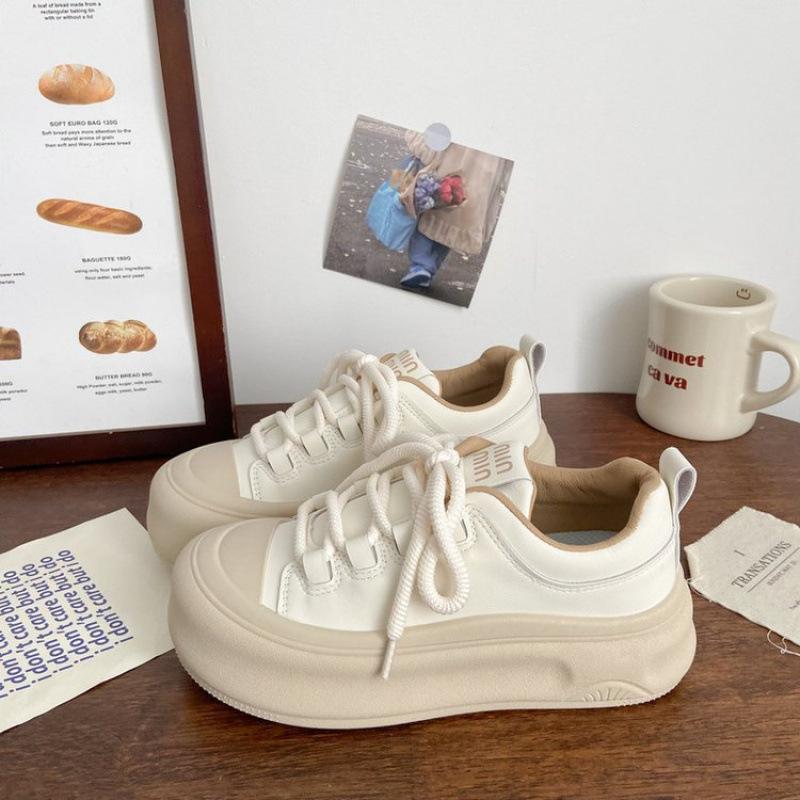 High-value Thick-soled White Shoes for Women's 2025 Autumn New Versatile Popular Big-head Sports Heightening Casual Shoes