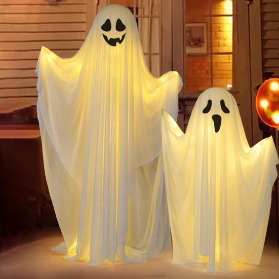 Halloween Light-up Ghost Decoration with LED Light Outdoor Spooky Standing White Ghost for Porch Fireplace Party Garden Decor