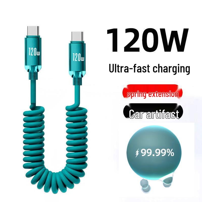 Crystal Shine Spring 120W Dual Type-C Fast Charging Cable for Apple & Huawei Laptops