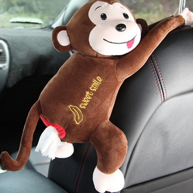 Cute Monkey Tissue Box For Car Seat Wall Hanging Cartoon Animals Roll Paper Towel Storage Box Interior Decorative Napkin Cases