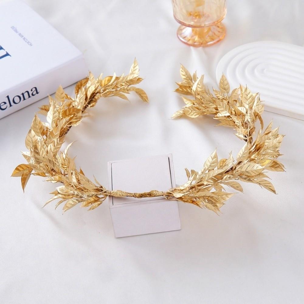 Vintage Gold Bride Wreath Headband Handmade Braided Ribbon Headwear Wedding Crown Boho Maple Leaf Photography Hair Accessories