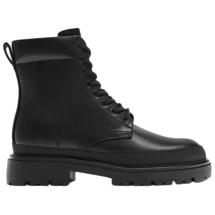 Zara Pu Lace-Up Round Toe Mid-Calf Martin Boots Men Boots Black 12005420