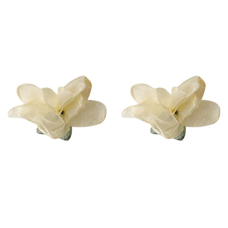 2025 White Chiffon Flower High-End Fairy Stud Earrings for Big Round Faces