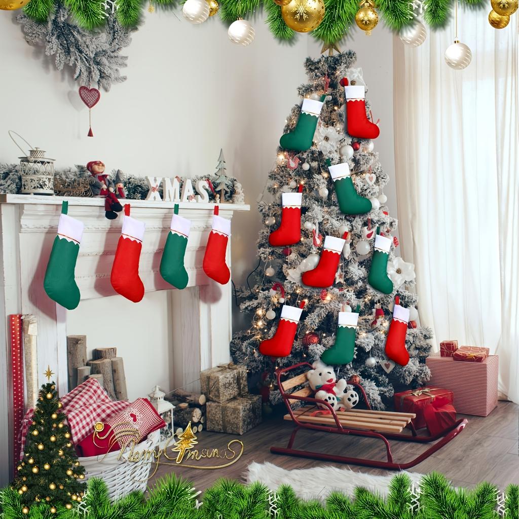 24pcs Christmas Stocking Fireplace Hanging Sock Holiday Decorations Gift Bag for Party Display Festive Ornament Home Decor Scene
