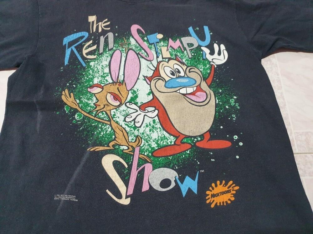 Rare Vintage 90s 1991 The Ren and Stimpy Show Unisex Black T-shirt 1HRA110 Unisex T-Shirt XXXXL