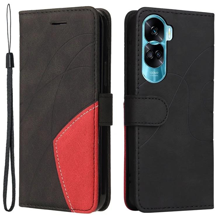 

KT Leather Series-1 Leather Cover for Honor 90 Lite 5G / X50i 5G Dual-color Splicing Wallet Stand Cell Phone Anti-fall Case