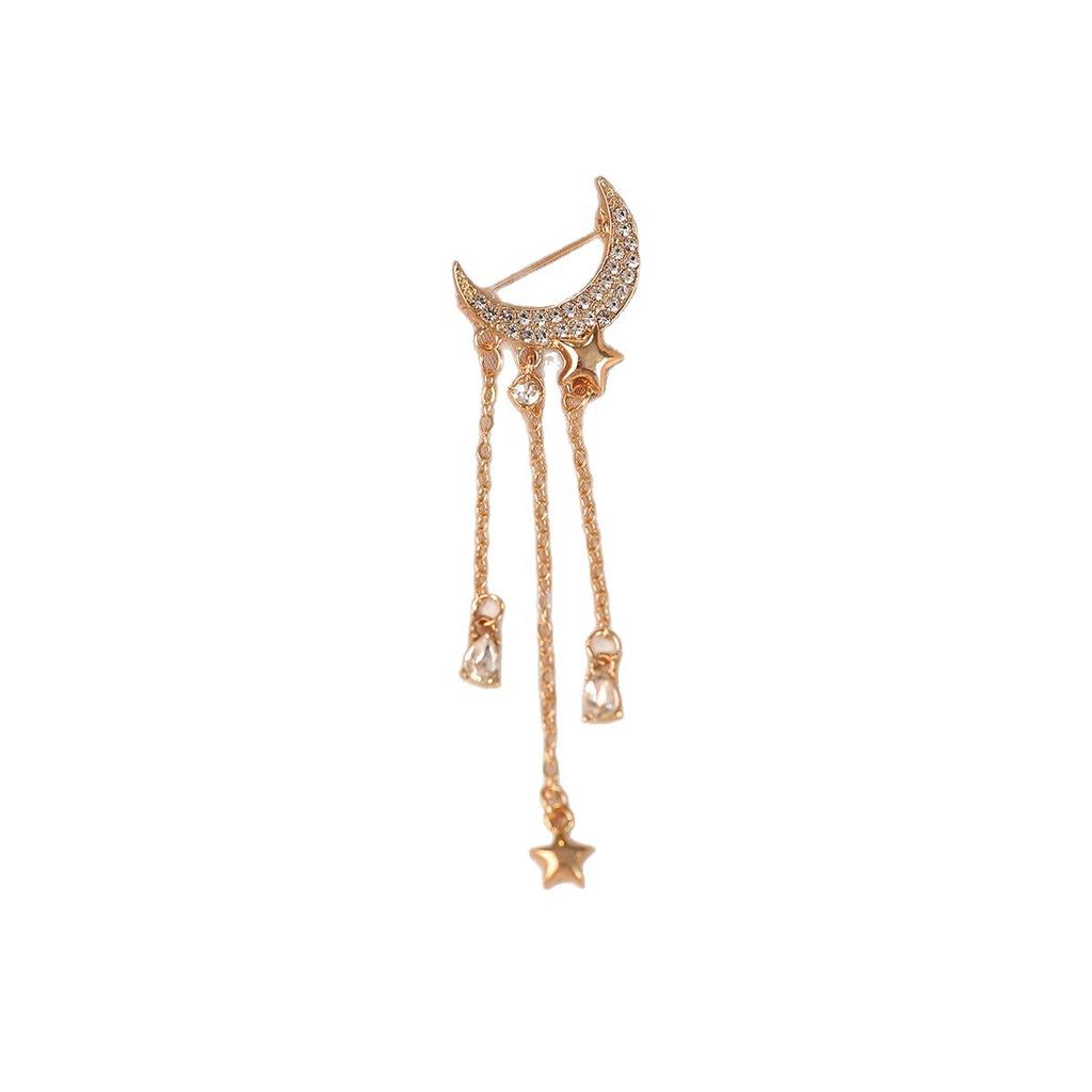 Fringed Moon and Star High-end Brooch Design Sense Niche High-end Feel, Light Luxury Coat Brooch Corsage Accessory