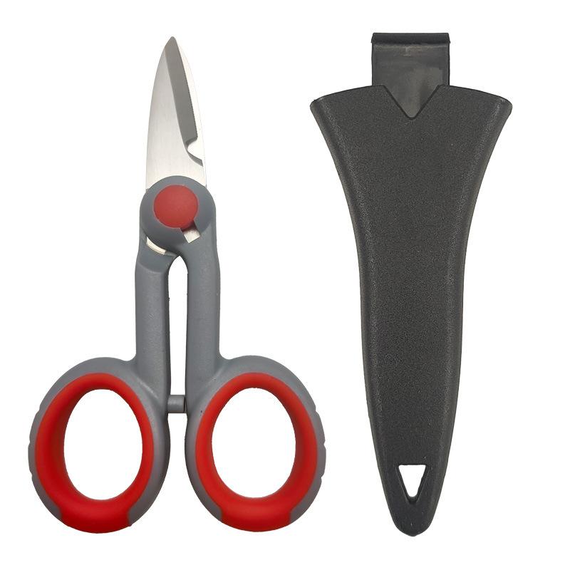 

Multifunctional Fishing Line Scissors Stainless Steel Serrated Electrician Wire Stripper Scissors for Home Office Use сірий