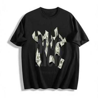 Cool Money Print Top Freaking Rich Theme Casual Loose T-Shirt Pure Cotton T-shirt