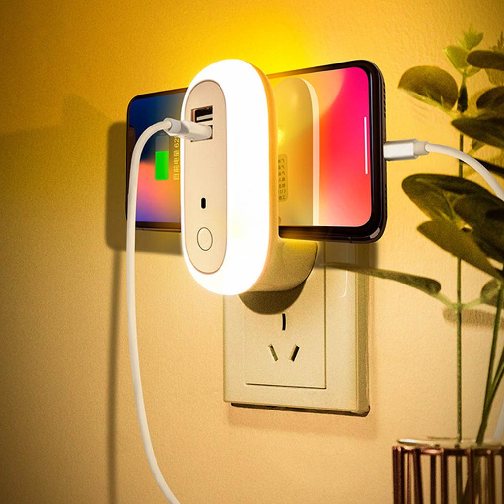 Night Lights Plug Into Wall LED Wall Bedside Lamp with 2 USB Charging Ports Adjustable Brightness