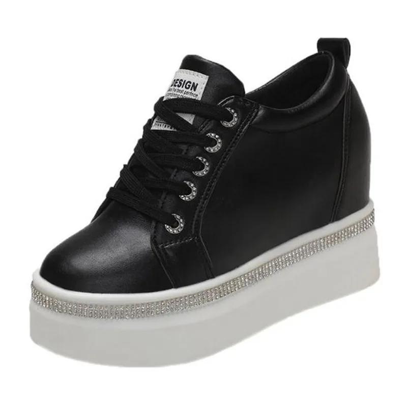 Fashion Plus Size 40 Women Wedge Sneakers Side lace-up PU Leather Casual Flat Shoes Sequins Thick Bottom White Shoes Internal Heighten