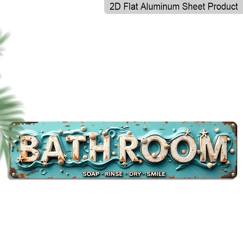 2D Flat 1pc, 15.7×3.94inch Metal Signage Featuring A Rustic Coastal Theme with Seafoam Green Waves and Starfish, Aluminum Decorative Sign