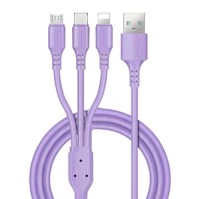 3m Liquid Silicone 3-in-1 Fast Charging Cable: Compatible with Apple, Android, Type-C
